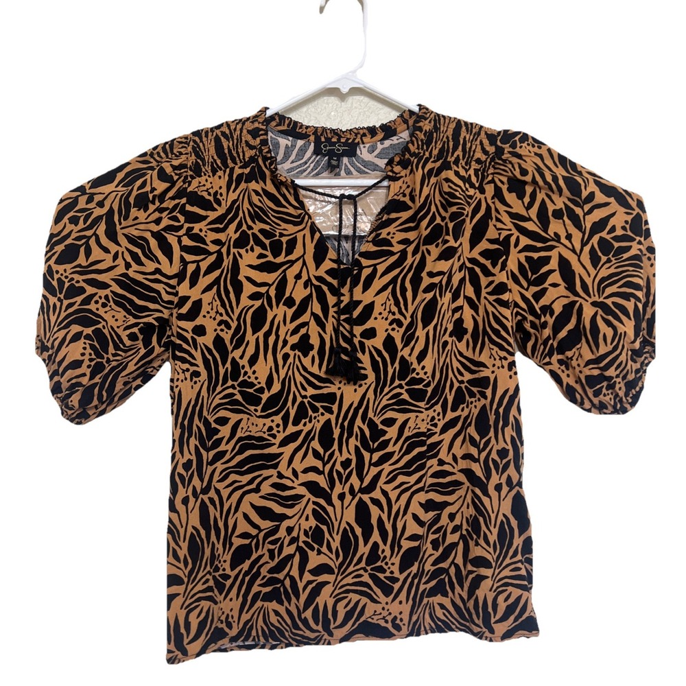 Jessica Simpson Women's SZ M Brown Floral 3/4 Sleeve, Tie Front Cute Trendy